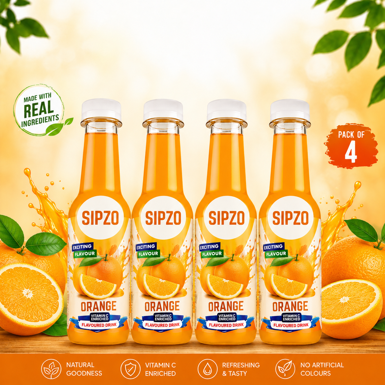 SIPZO Orange Flavoured Drink (Pack of 4)